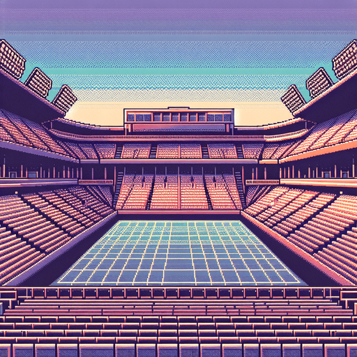 full close and front view of empty stands.
retro gaming style