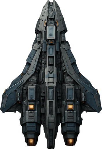 Uzay temalı Savaş Gemisi, gerçekçi, yazısız üstten görünüm. 
In-Game asset.  High contrast.  No shadows