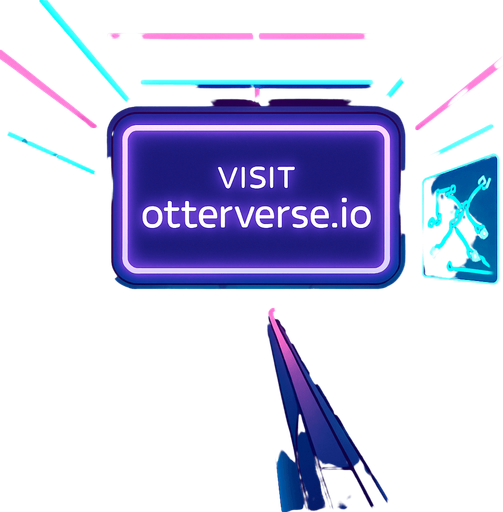 Render a subterranean transit hub lit by neon tubes and pulsating floor panels. The massive central screen displays ‘Visit otterverse.io’ in sleek futuristic font. Incorporate moving walkways, holographic route maps, and vapor clouds rising from vents—no character or coin elements..
In-Game asset.  2d.  High contrast.  No shadows