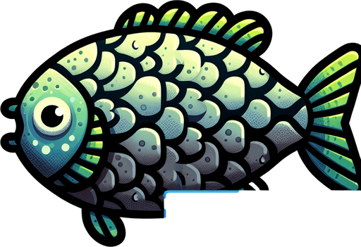 fish.
Single Game Texture.  In-Game asset.  2d.  Blank background.  High contrast.  No shadows
