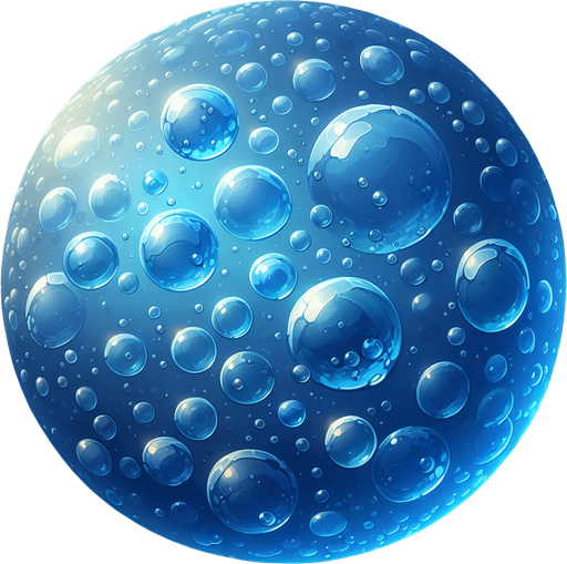 A realistic buble of water.
Single Game Texture. In-Game asset. 2d. Blank background. High contrast. No shadows.