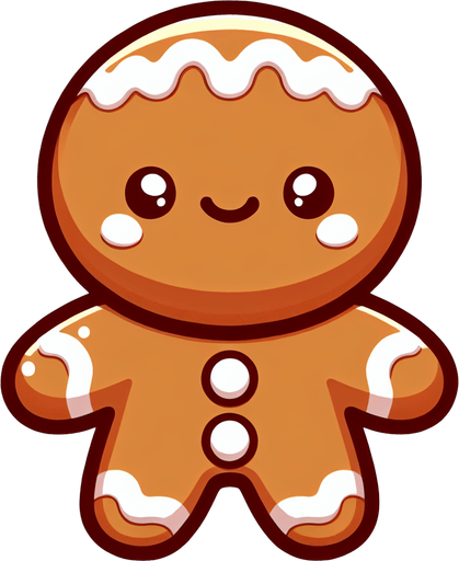 A right profile drawing of one single cute little gingerbread boy, standing with his hands in front of him. In-Game asset. 2d. No background. High contrast. No shadows. Color. digital art