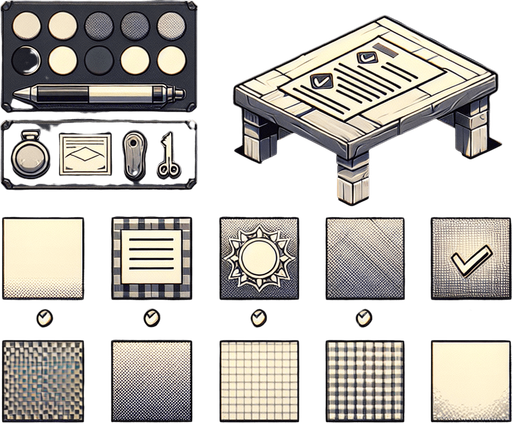 background like table to accept documents to background.
Single Game Texture. In-Game asset. 2d. Blank background. High contrast. No shadows.