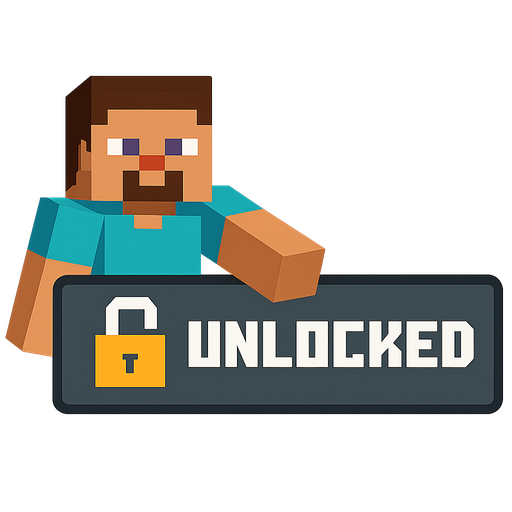 Minecraft Steve unlocked button.
In-Game asset.  2d.  High contrast.  No shadows