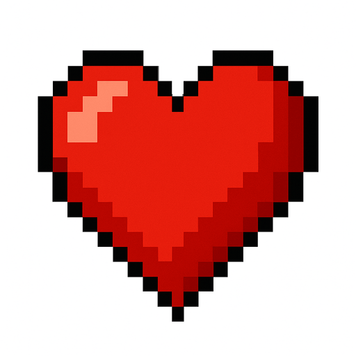 corazon rojo hecho con pixeles.
In-Game asset.  2d.  High contrast.  No shadows
