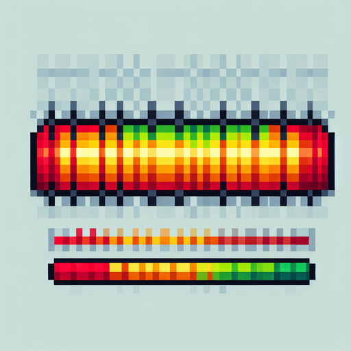 pixelart. a healthbar filled with a gradient going from red over yellow to green in the center, then to yellow and red again..
Single Game Texture. In-Game asset. 2d. Blank background. High contrast. No shadows.