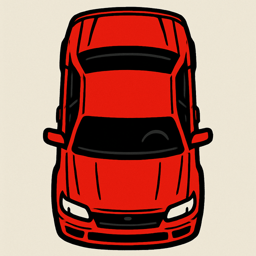 Red car bird's eye view.
In-Game asset.  2d.  High contrast.  No shadows