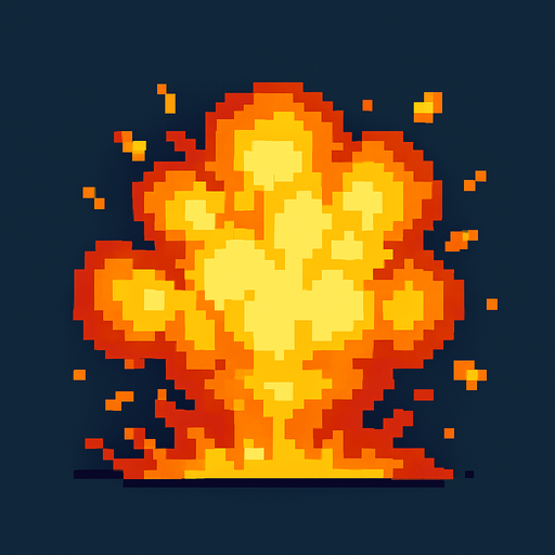 Una explosión normal pixelart.
In-Game asset.  2d.  High contrast.  No shadows