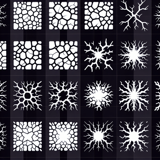 2d sprite sheet of white cracks. black background