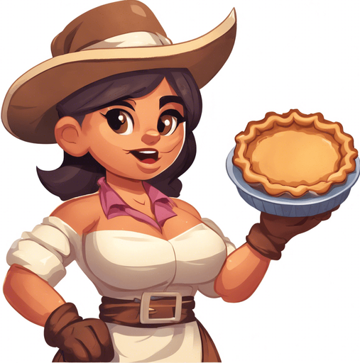 upper torso of a western cartoon barlady getting ready to throw a pie. front view.