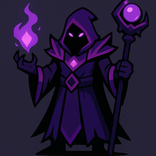 Darkness wizard, con cuerpo entero.
In-Game asset.  2d.  High contrast.  No shadows