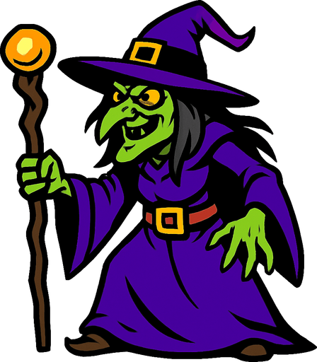 La sorcière Malicia.
In-Game asset.  2d.  High contrast.  No shadows