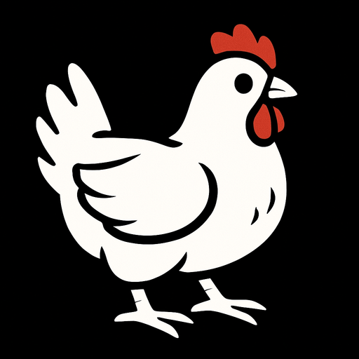 white chicken  with black background.
In-Game asset.  2d.  High contrast.  No shadows