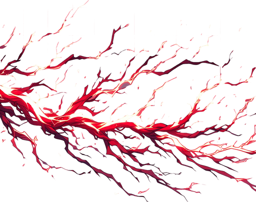 horizontal branch of red light thunder anime style.
Single Game Texture.  In-Game asset.  2d.  Blank background.  High contrast.  No shadows