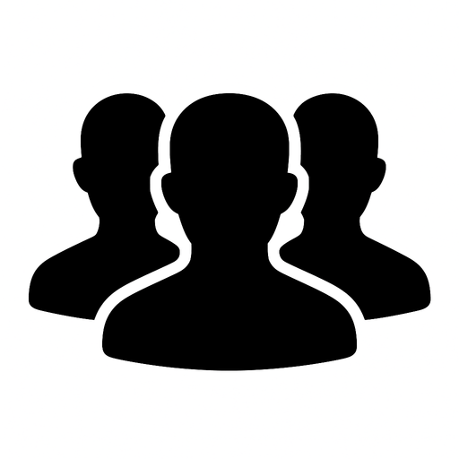 3 tane insan profil resmi 1 tane önde 2 arkada kalıyor beyaz olsun.
In-Game asset.  2d.  High contrast.  No shadows