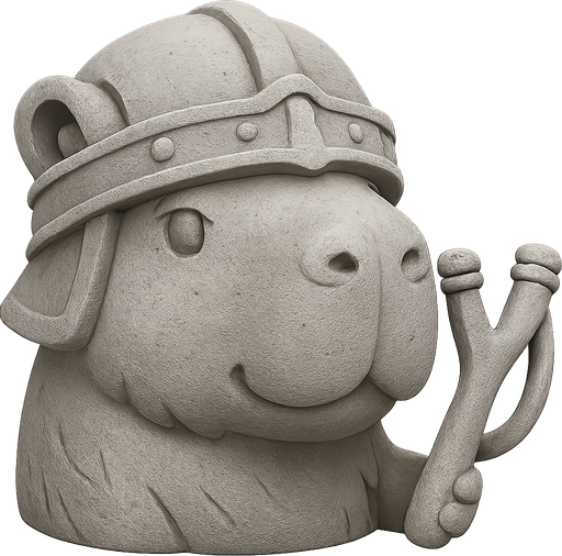 Recrealo en una escultura. Utiliza un estilo cartoon. Usas colores grises. Recuerda que es un capibara usas sus rasgos y formas. Damelo sin fondo