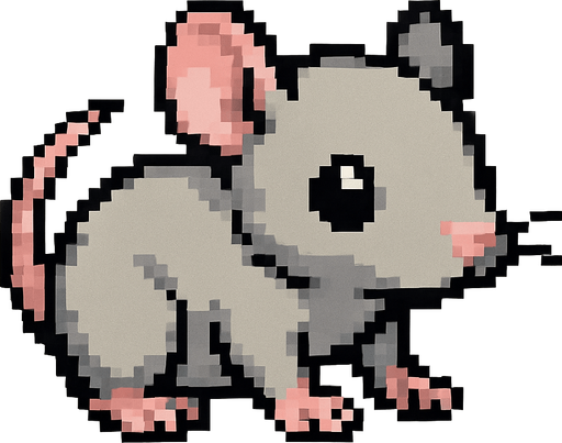baby rat sprite.
In-Game asset.  2d.  High contrast.  No shadows. cartoonm. animated