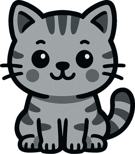 gri tatlı bir kedi.
In-Game asset.  2d.  High contrast.  No shadows