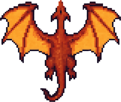 dragón volando pixel art.
In-Game asset.  2d.  High contrast.  No shadows vista desde arriba