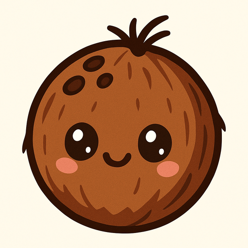 Coconut with cute face.
In-Game asset.  2d.  High contrast.  No shadows
