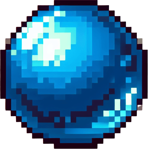 a blue shiny ball. pixel art style. no shadows..
Single Game Texture. In-Game asset. 2d. Blank background. High contrast. No shadows.