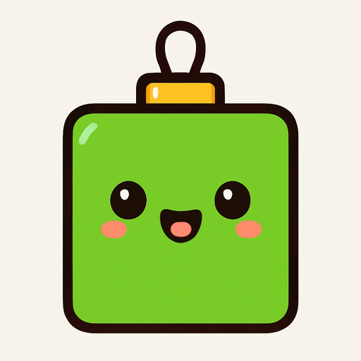 Perfectly square bright green Christmas decoration with cute happy face. Cartoon style. Cute art style. Simple vector style. No Shadows