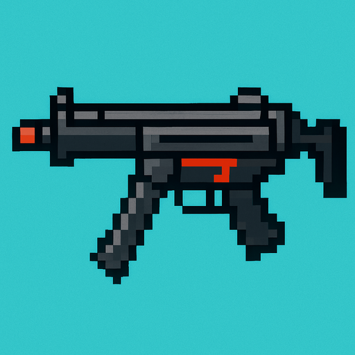 mp5 gun pixel.
In-Game asset.  2d.  High contrast.  No shadows