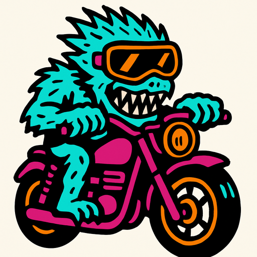 mostruo con visor sobre moto.
In-Game asset.  2d.  High contrast.  No shadows