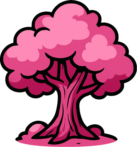 Arbre magique rose.
In-Game asset.  2d.  High contrast.  No shadows