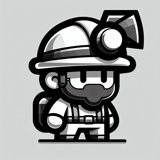 madenci çizgi karakter.
Single Game Texture. In-Game asset. 2d. Blank background. High contrast. No shadows.