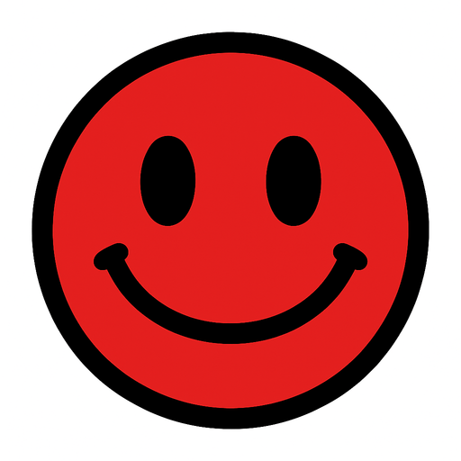 red circle with smile.
In-Game asset.  2d.  High contrast.  No shadows