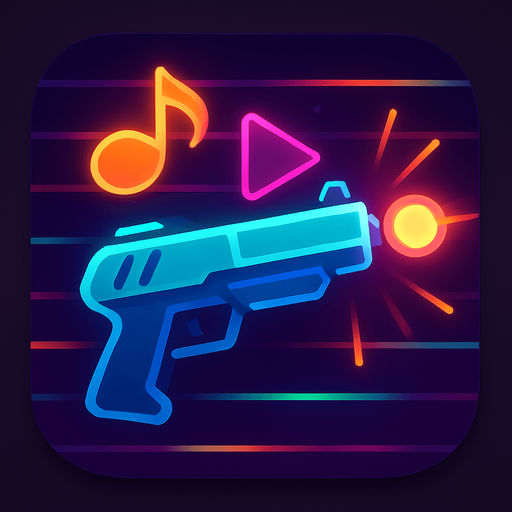Modern App Store icon, high definition, square with rounded corners, for a game titled "Rhythm Shooter" and with the description "Time your shots to the beat! A rhythm-based shooter where you can only fire when hitting the perfect musical timing.". No text on icon!