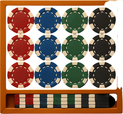 A rack of poker chips seen from overhead.