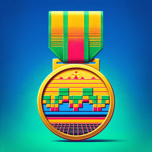 gold athletics medal with ribbon.
retro gaming style