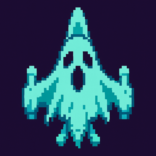 Звездолет оформление в стиле призрака пиксельный вид сверху.
In-Game asset.  2d.  High contrast.  No shadows