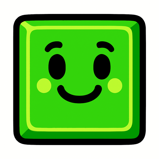 Happy green block.
In-Game asset.  2d.  High contrast.  No shadows