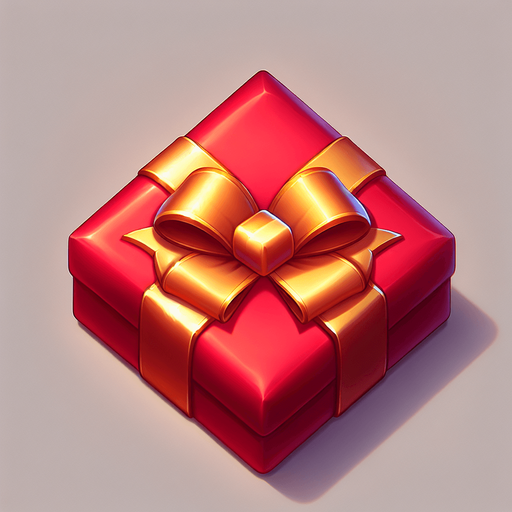 top down simple wrapped red present with gold bow. In-Game asset. 2d. Blank background. High contrast. No shadows. Single Game Texture. In-Game asset. 2d. Blank background. High contrast. No shadows. Single Game Texture. In-Game asset. 2d. Blank background. High contrast. No shadows.