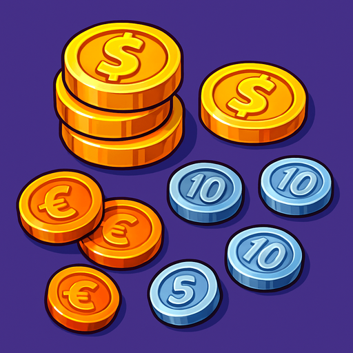 Pack of different coins.
In-Game asset.  High contrast.  No shadows. 3D