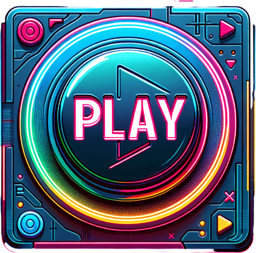 A big button that say Play to start playing a game. Use neon cyberpunk style..
Single Game Texture. In-Game asset. 2d. Blank background. High contrast. No shadows.