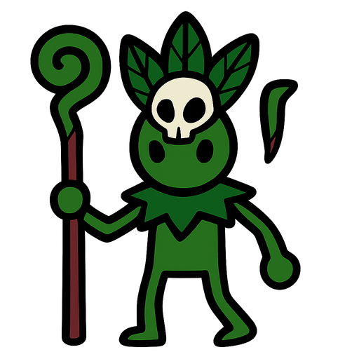 Green Shaman stickman.
In-Game asset.  2d.  High contrast.  No shadows