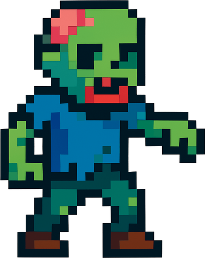 zombie pixel no text.
In-Game asset.  2d.  High contrast.  No shadows