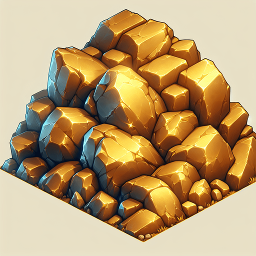 gold rocks.
Single Game Texture. In-Game asset. 2d. Blank background. High contrast. No shadows.