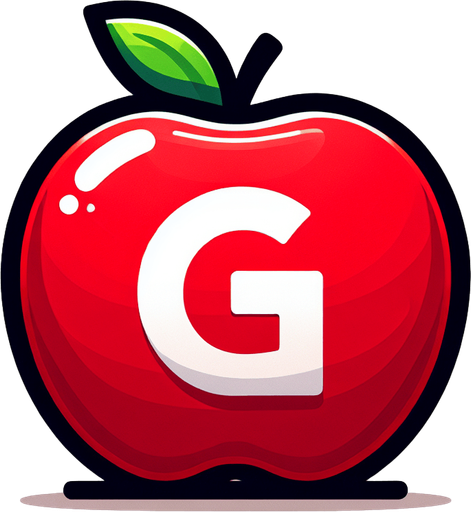 the "G" sign on the red apple.
Single Game Texture. In-Game asset. 2d. Blank background. High contrast. No shadows.