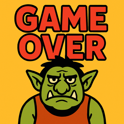 Troll game over.
In-Game asset.  2d.  High contrast.  No shadows