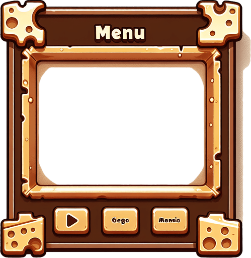 brown menu background, the frame is cheese, winter style Single Game Texture. In-Game asset. 2d. Blank background. High contrast. No shadows.