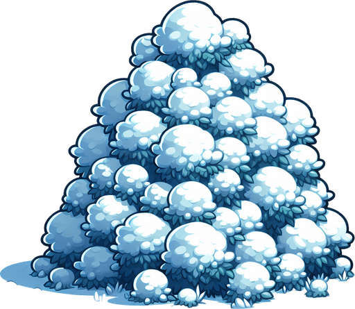 Куст в снегу мультяшный.
Single Game Texture.  In-Game asset.  2d.  Blank background.  High contrast.  No shadows