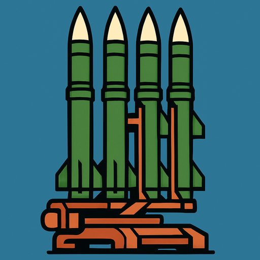 fixed anti-aircraft air defense system, rocket launcher, missiles vertically
In-Game asset.  2d.  High contrast.  No shadows