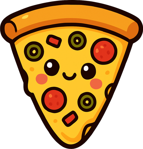 Cute pizza.
In-Game asset.  2d.  High contrast.  No shadows. Art