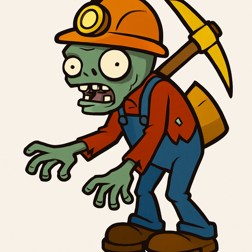 zombie minero pvz.
In-Game asset.  2d.  High contrast.  No shadows