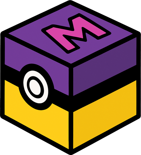 make a cube but like a pokeball and change the colour of original and make it the basic one make with purple and yellow but do diffrently.
In-Game asset.  2d.  High contrast.  No shadows